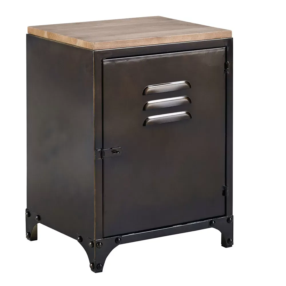 Illustration numéro 2 du produit Table de chevet industrielle en métal et bois de sapin