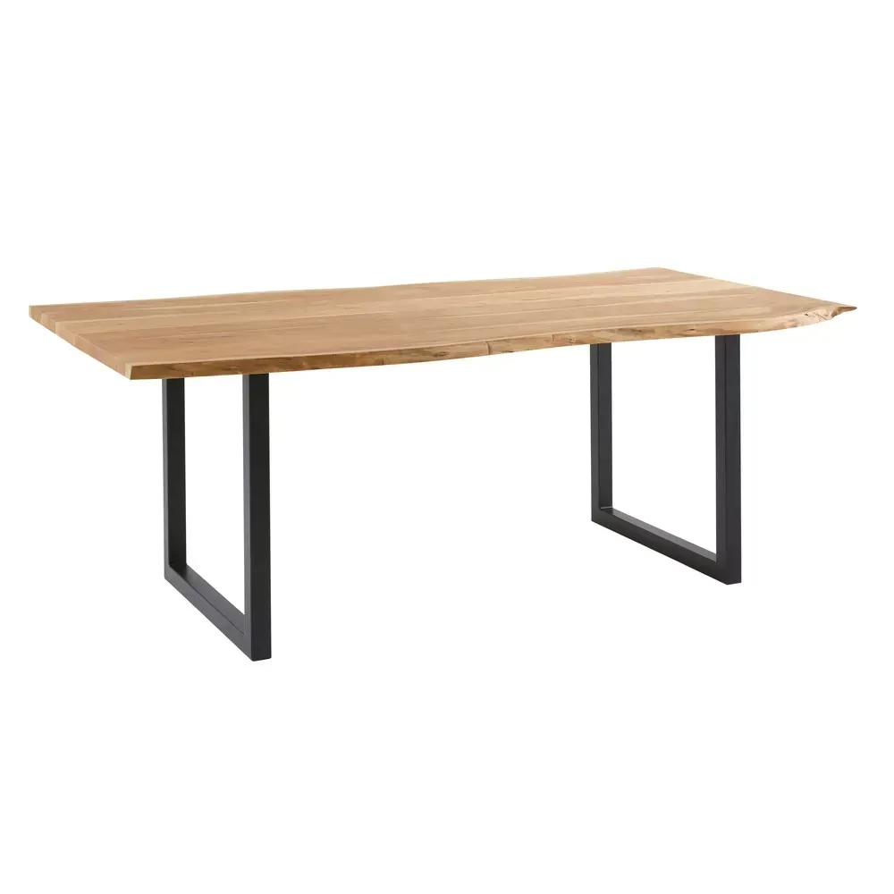 Illustration numéro 2 du produit Table à manger industrielle en bois d'acacia et métal noir 8/10 personnes L200