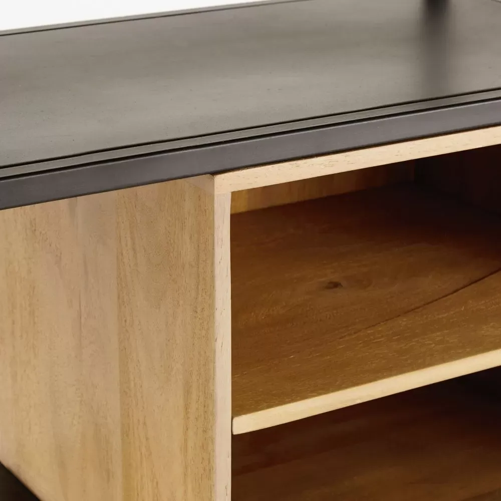 Illustration numéro 2 du produit Bibliothèque 2 tiroirs en métal noir et bois de manguier massif