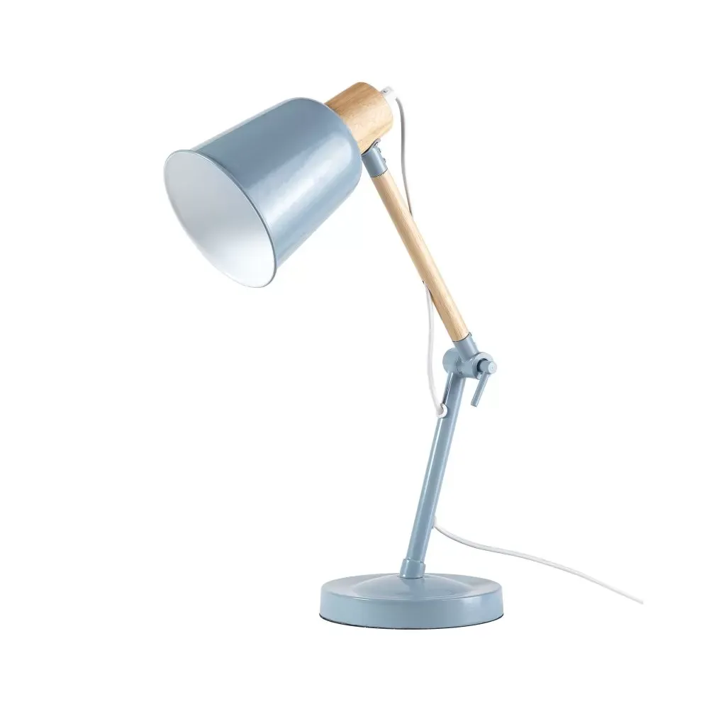 Illustration numéro 2 du produit Lampe de bureau en métal bleu et hévéa