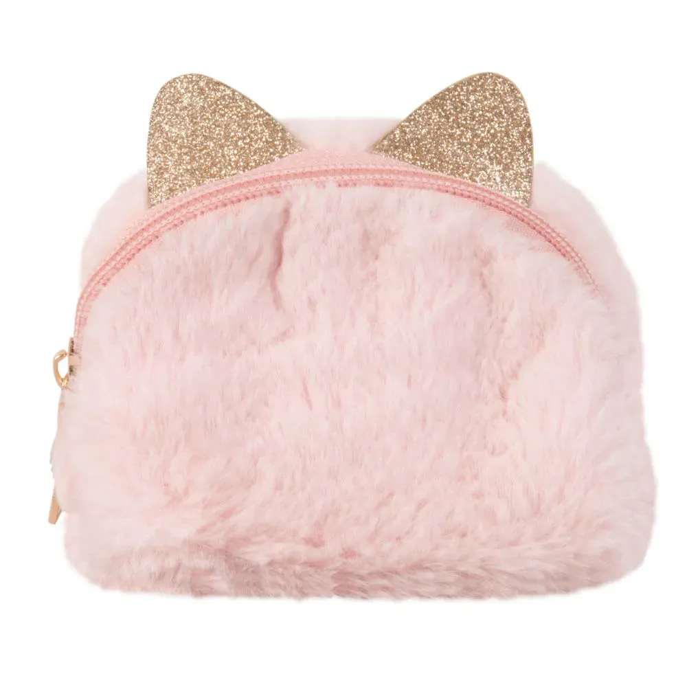 Illustration numéro 2 du produit Trousse chat rose et paillettes dorées