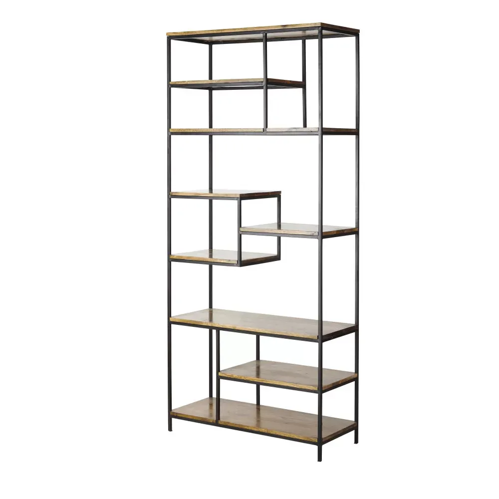Illustration numéro 2 du produit Etagère industrielle en métal noir mat et bois de manguier
