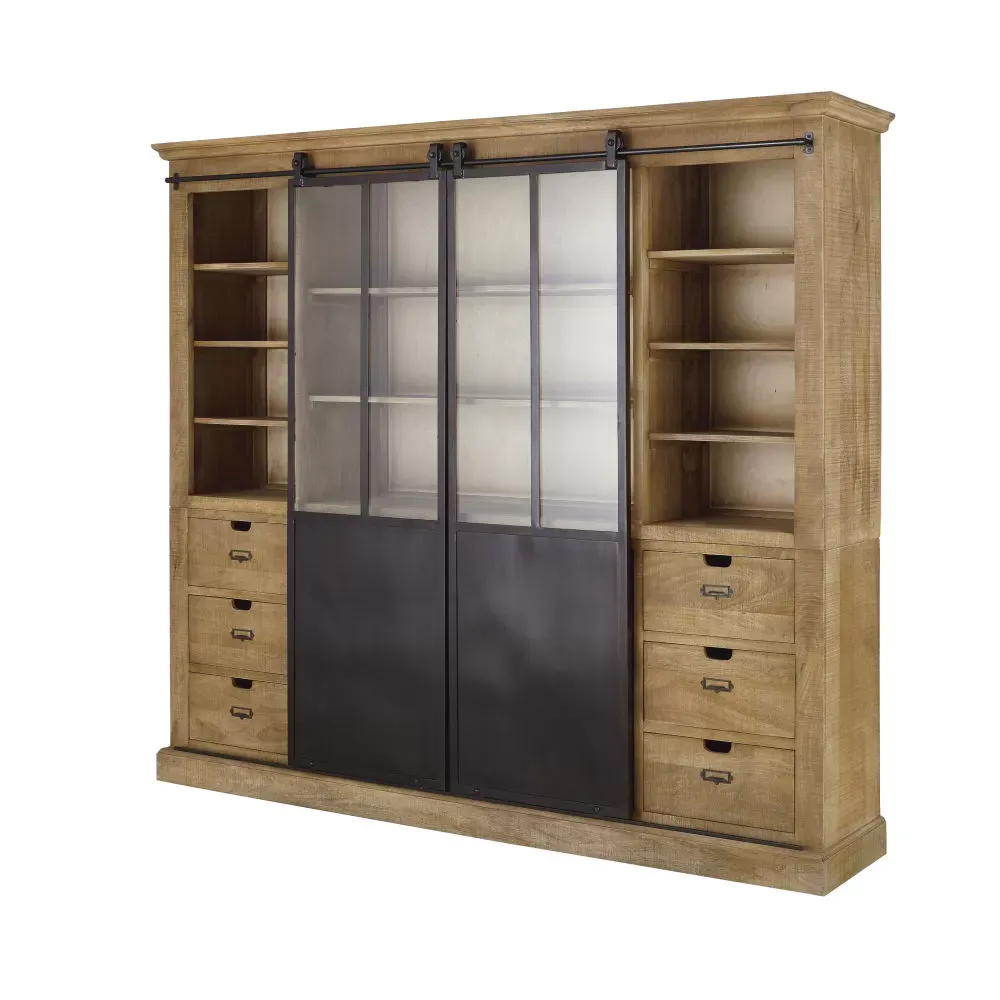 Illustration numéro 2 du produit Bibliothèque 2 portes en manguier massif et métal