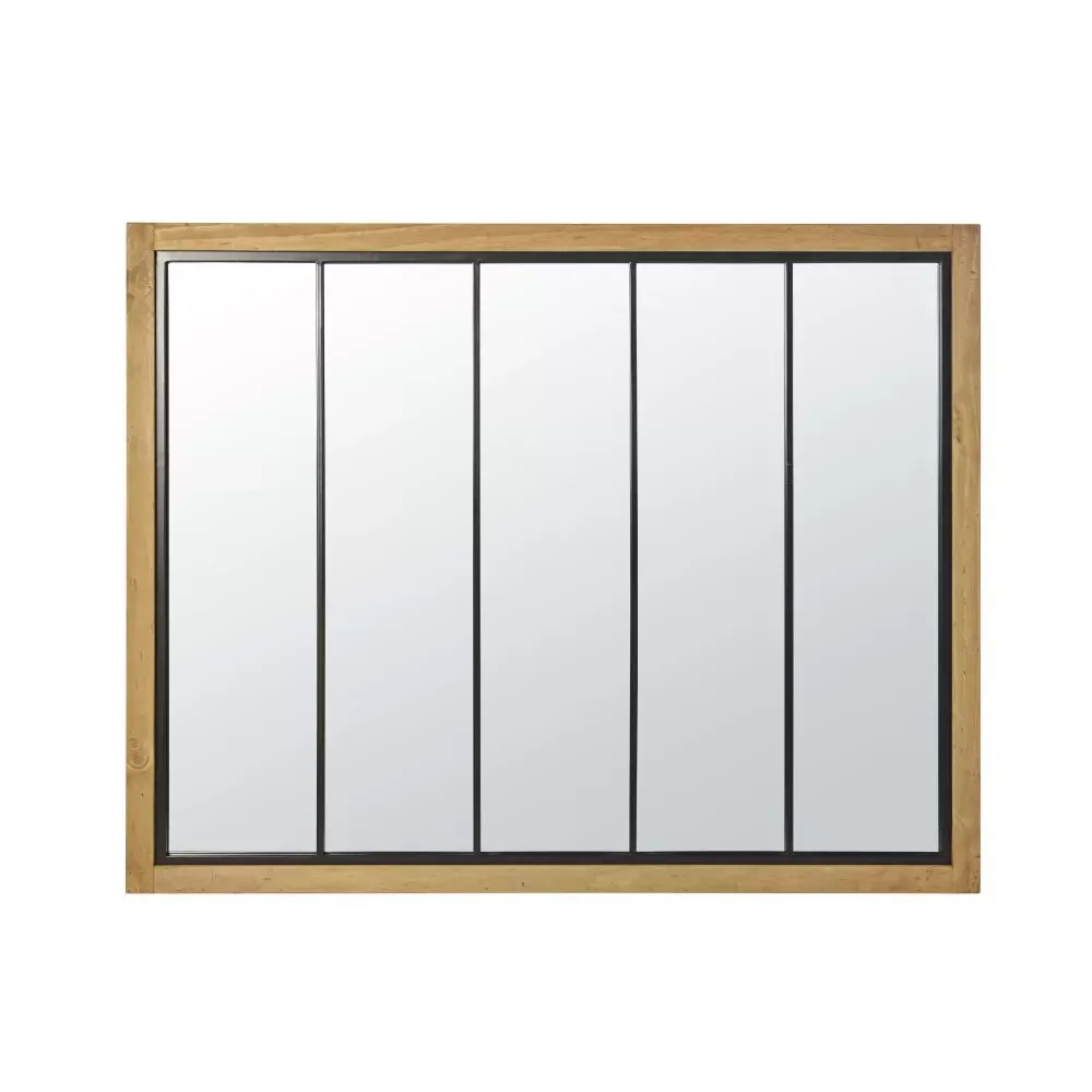 Illustration numéro 2 du produit Miroir verrière rectangulaire en pin et métal noir 120x95