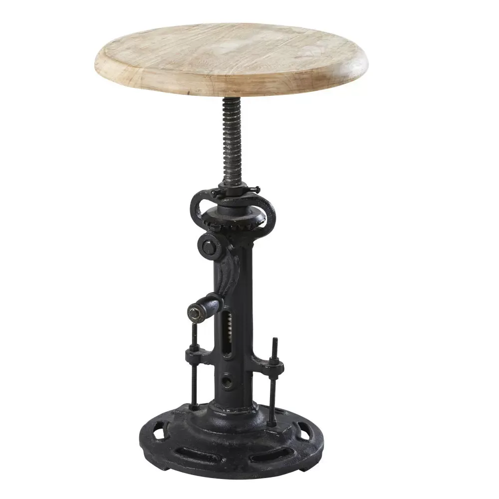 Illustration numéro 2 du produit Tabouret réglable en bois de manguier et métal noir