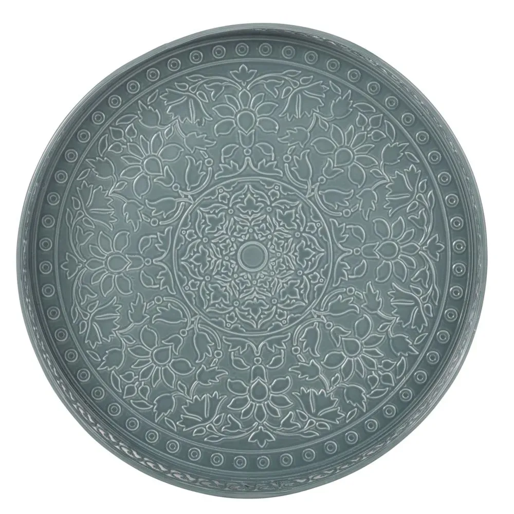 Illustration numéro 2 du produit Plateau rond en métal bleu gris à relief