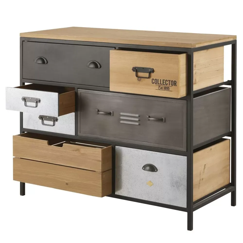 Illustration numéro 2 du produit Commode 8 tiroirs en métal et sapin L100