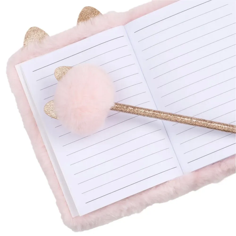 Illustration numéro 2 du produit Carnet de notes chat imitation fourrure rose