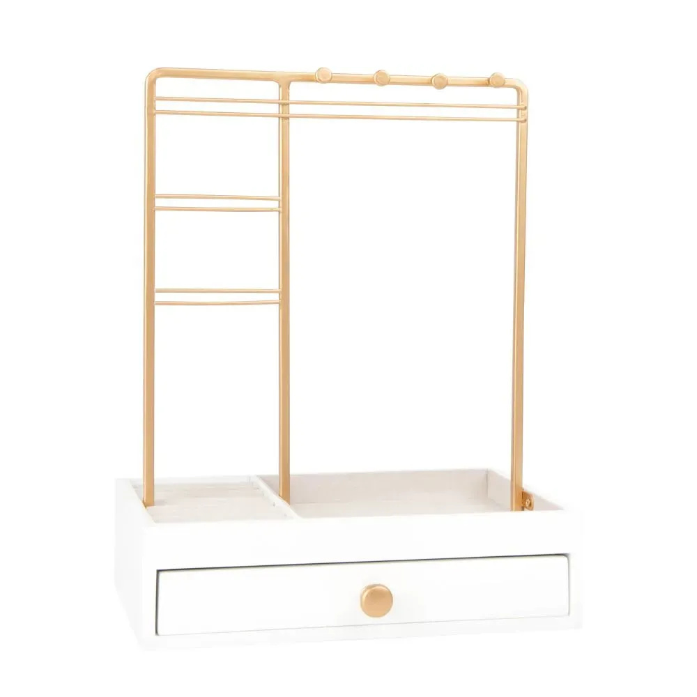 Illustration numéro 2 du produit Porte-bijoux 1 tiroir en métal blanc et doré