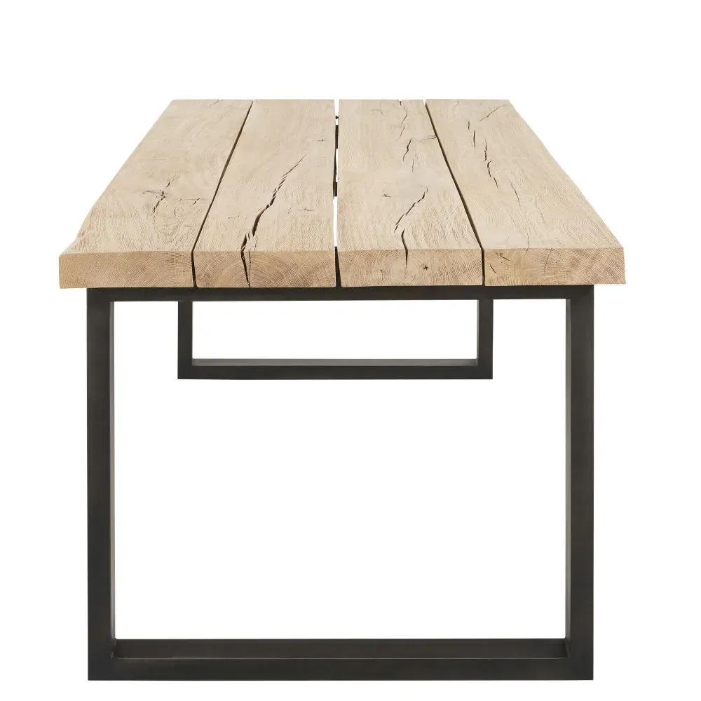 Illustration numéro 2 du produit Table à manger en chêne massif et métal noir 10 personnes L220