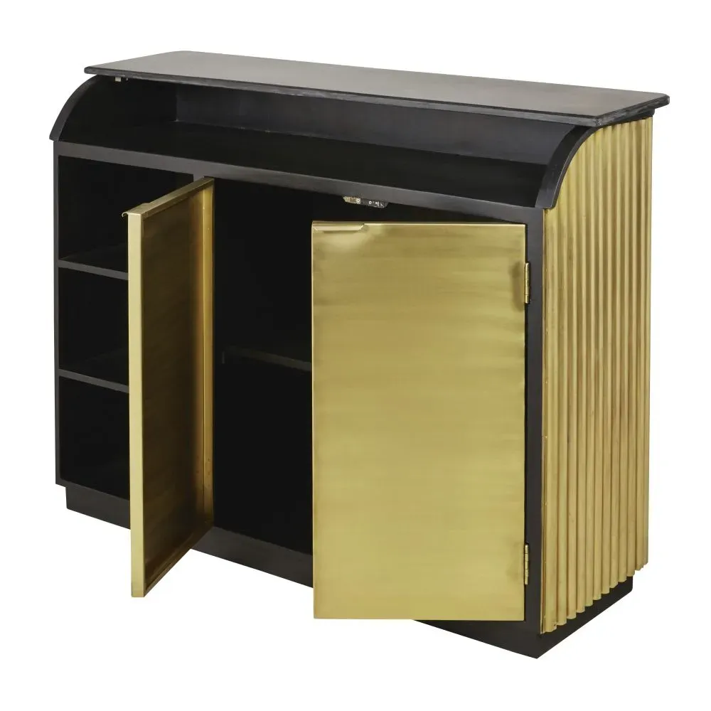 Illustration numéro 2 du produit Comptoir professionnel en métal ondulé coloris laiton et pierre noire