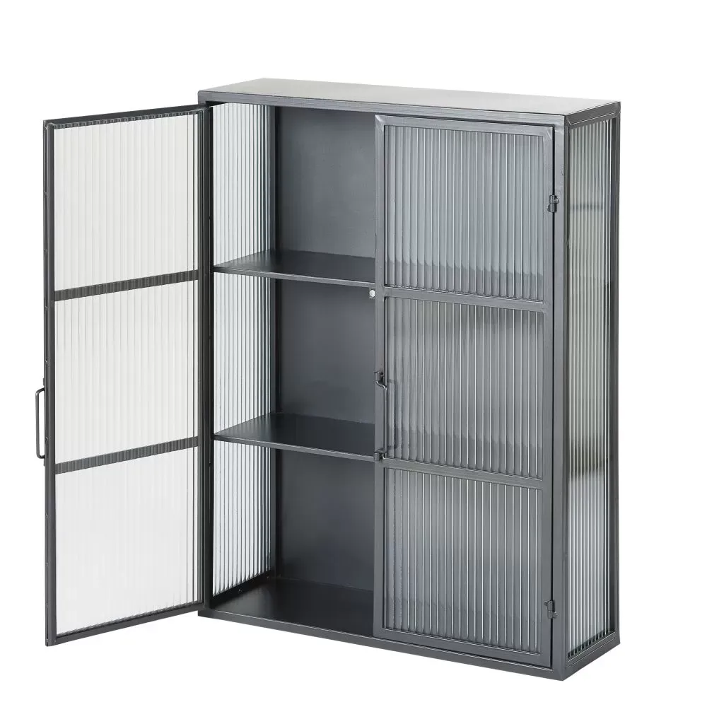 Illustration numéro 2 du produit Etagère 2 portes en métal noir et verre armé