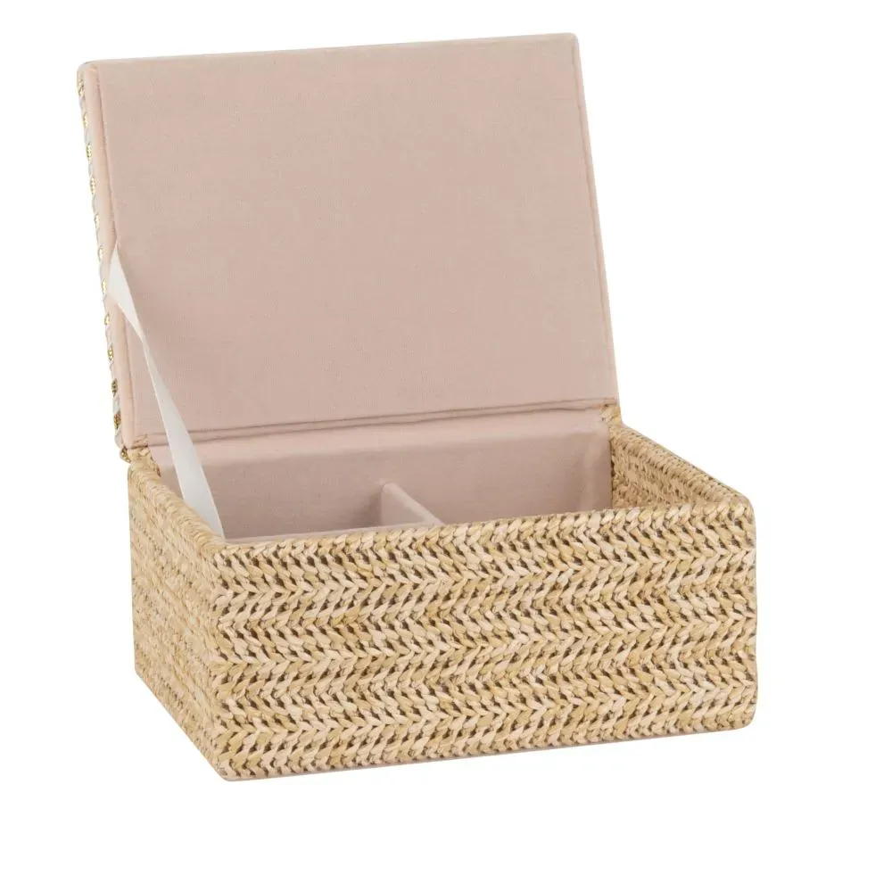 Illustration numéro 2 du produit Boîte à bijoux tressée et velours beige