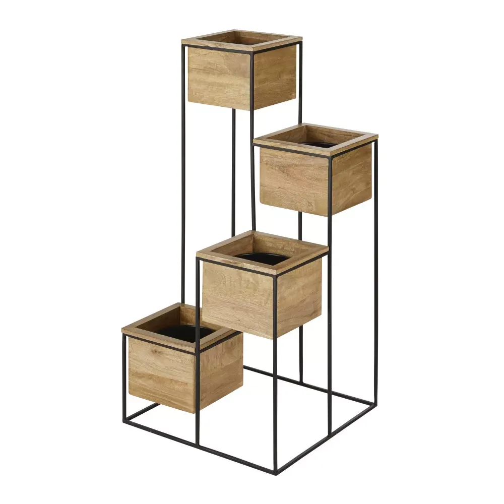 Illustration numéro 2 du produit Bac 4 plantes en manguier et fer recyclé noir