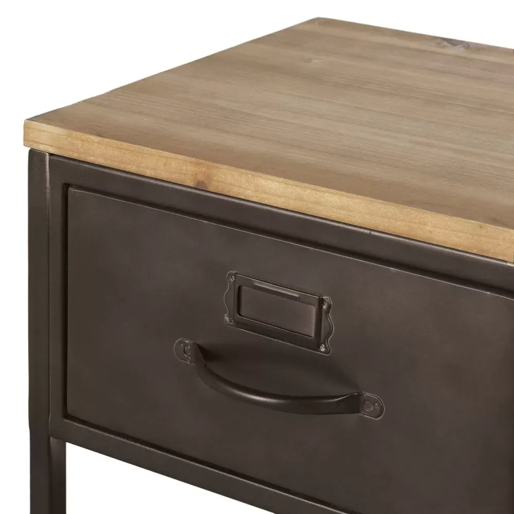 Illustration numéro 2 du produit Console 3 tiroirs en bois de sapin massif et acier patiné et vieilli