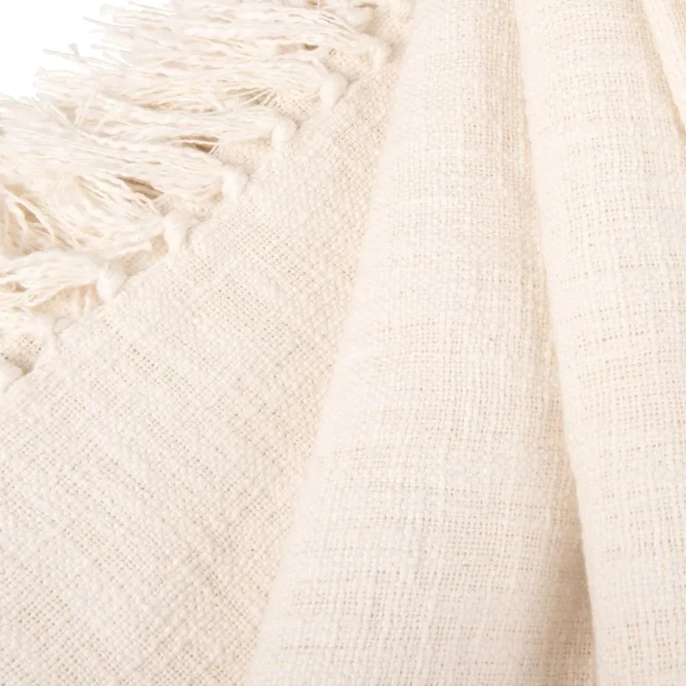 Illustration numéro 2 du produit Plaid en coton recyclé écru à franges 160x210
