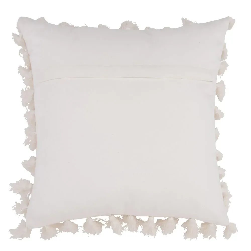 Illustration numéro 2 du produit Coussin en coton recyclé écru à pompons 50x50