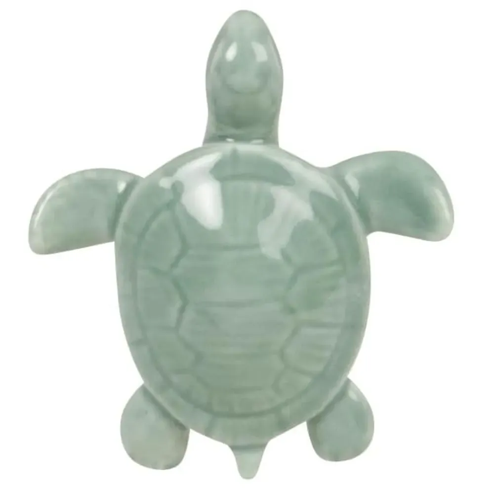 Illustration numéro 2 du produit Statuette tortue en porcelaine bleu clair H2