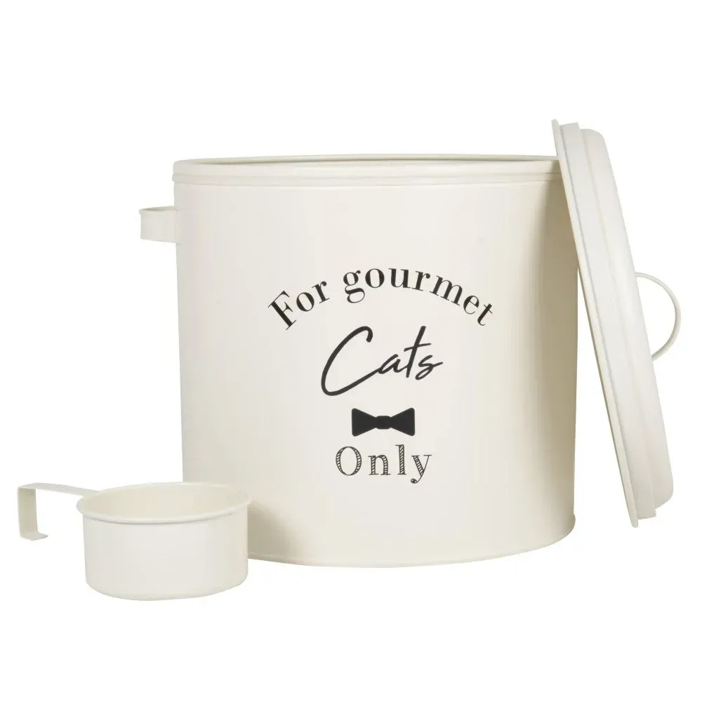 Illustration numéro 2 du produit Boîte à croquettes en métal écru imprimé H30