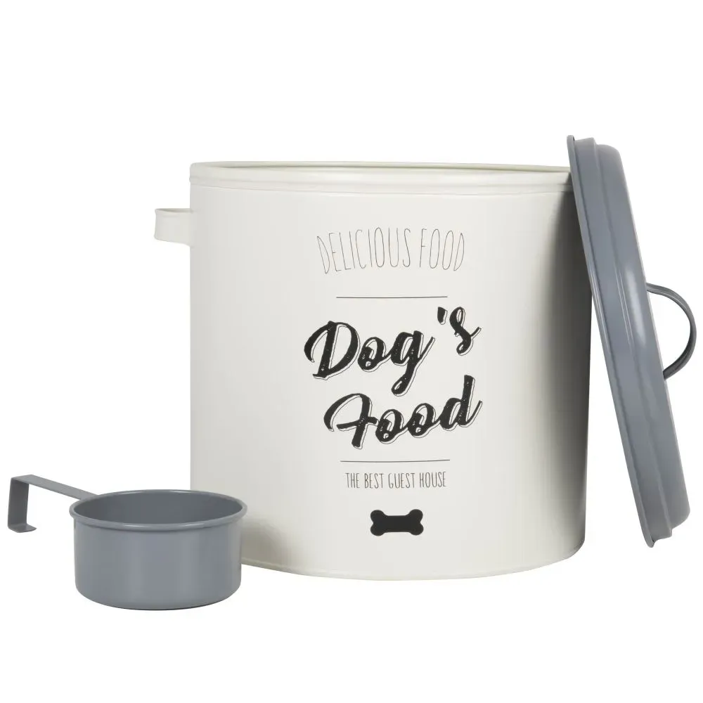 Illustration numéro 2 du produit Boîte à croquettes en métal écru imprimé H27