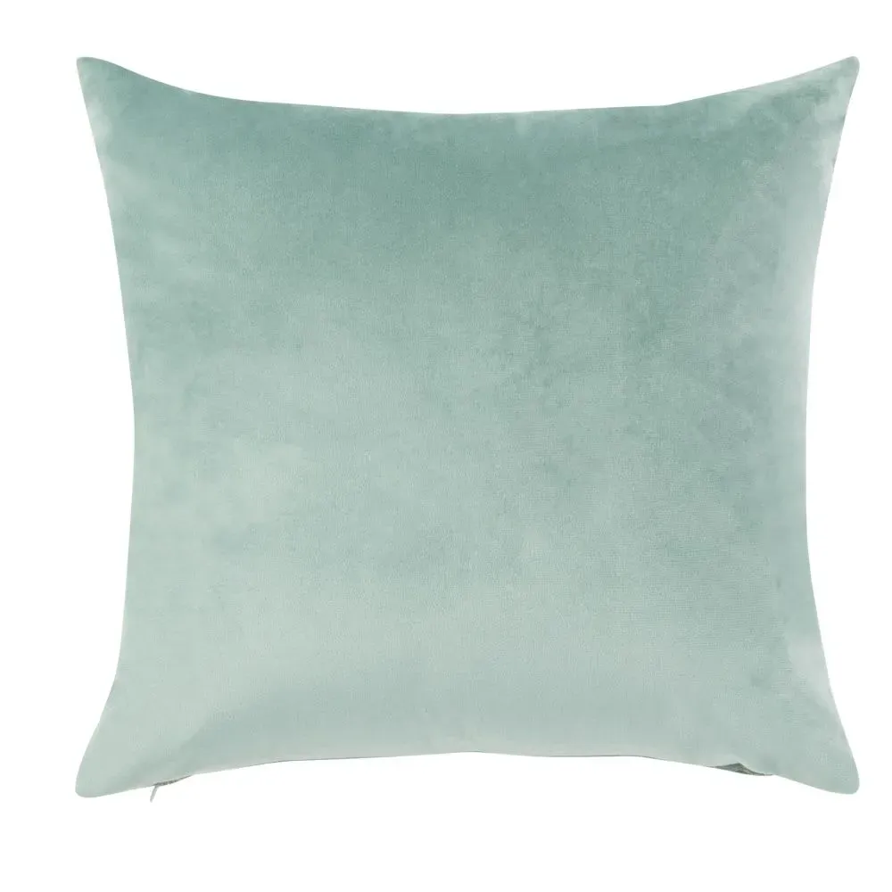 Illustration numéro 2 du produit Coussin en velours brillant vert clair motif imprimé doré 45x45