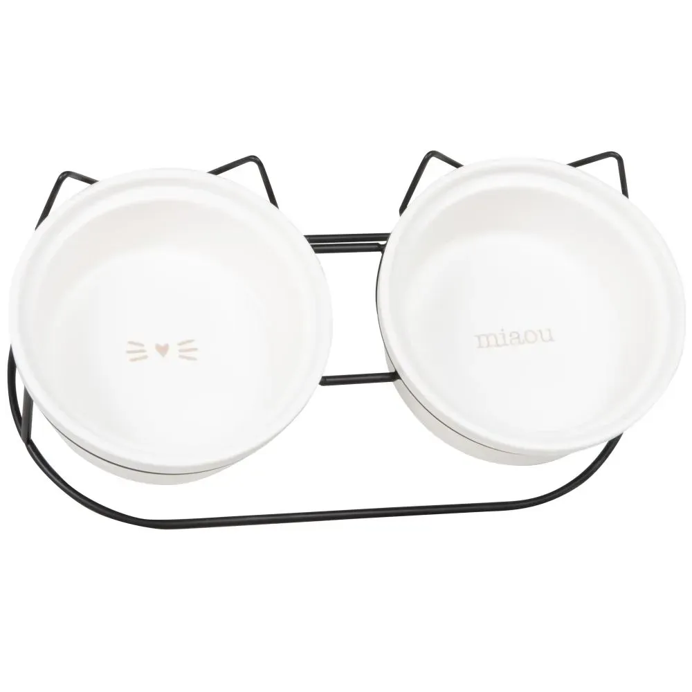 Illustration numéro 2 du produit Double gamelles filaire en porcelaire écru et noire