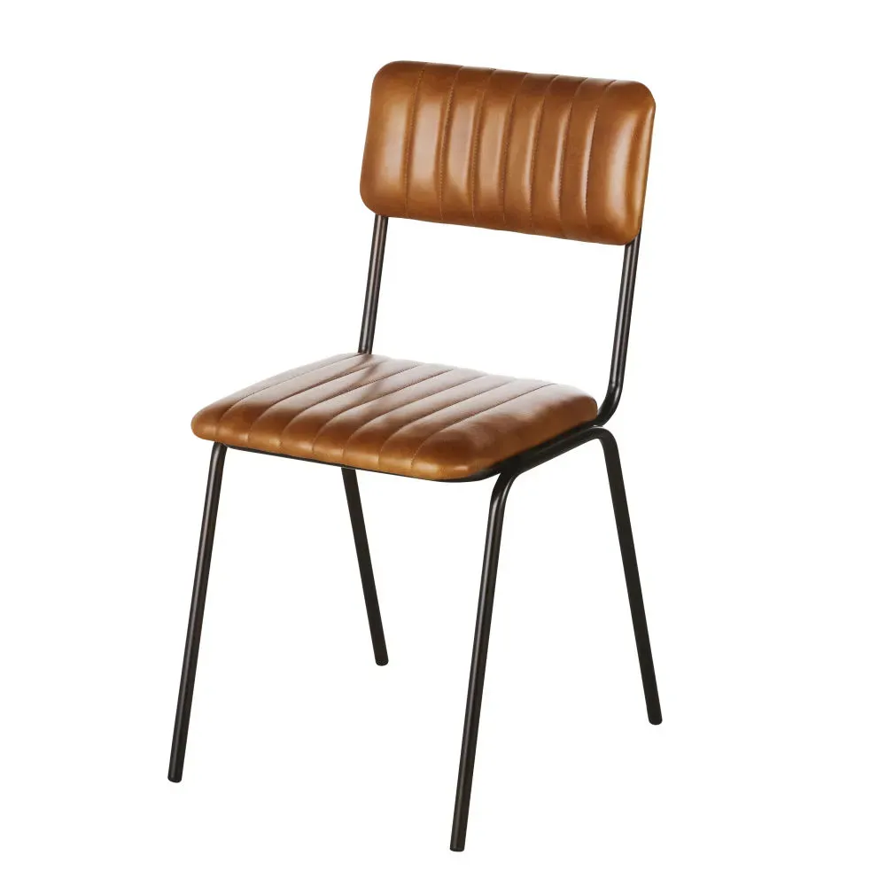 Illustration numéro 2 du produit Chaises professionnelles en cuir marron et acier noir (x2)