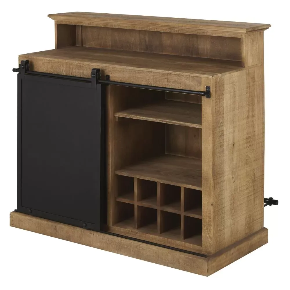 Illustration numéro 2 du produit Bar 1 porte en bois de manguier massif et métal noir