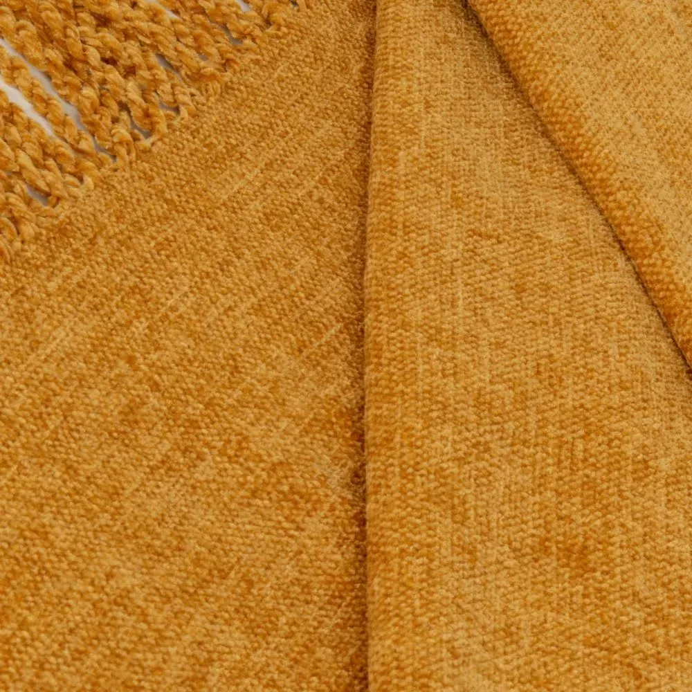 Illustration numéro 2 du produit Plaid en polyester recyclé chenille jaune moutarde 130x170