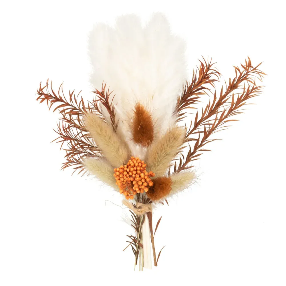 Illustration numéro 2 du produit Bouquet de fleurs séchées orange, marron et écrues