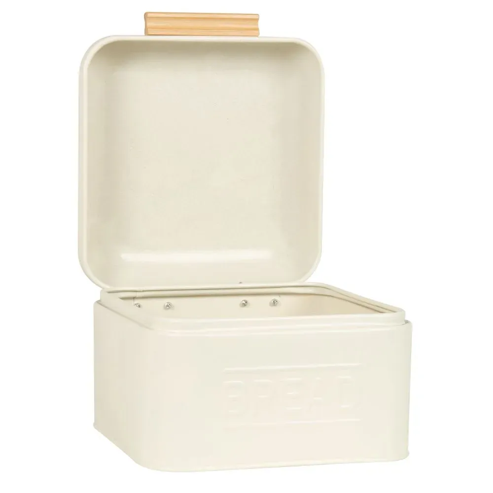 Illustration numéro 2 du produit Boîte à pain en métal ivoire poignée en bambou