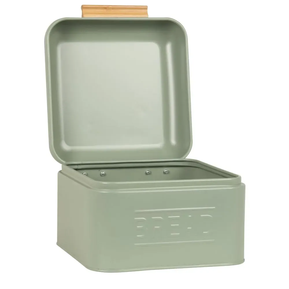 Illustration numéro 2 du produit Boîte à pain en métal vert poignée en bambou