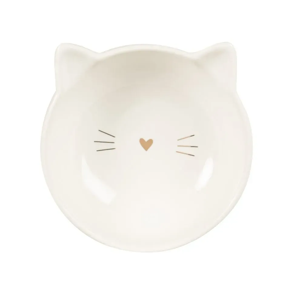 Illustration numéro 2 du produit Gamelle pour chat en céramique blanche et dorée