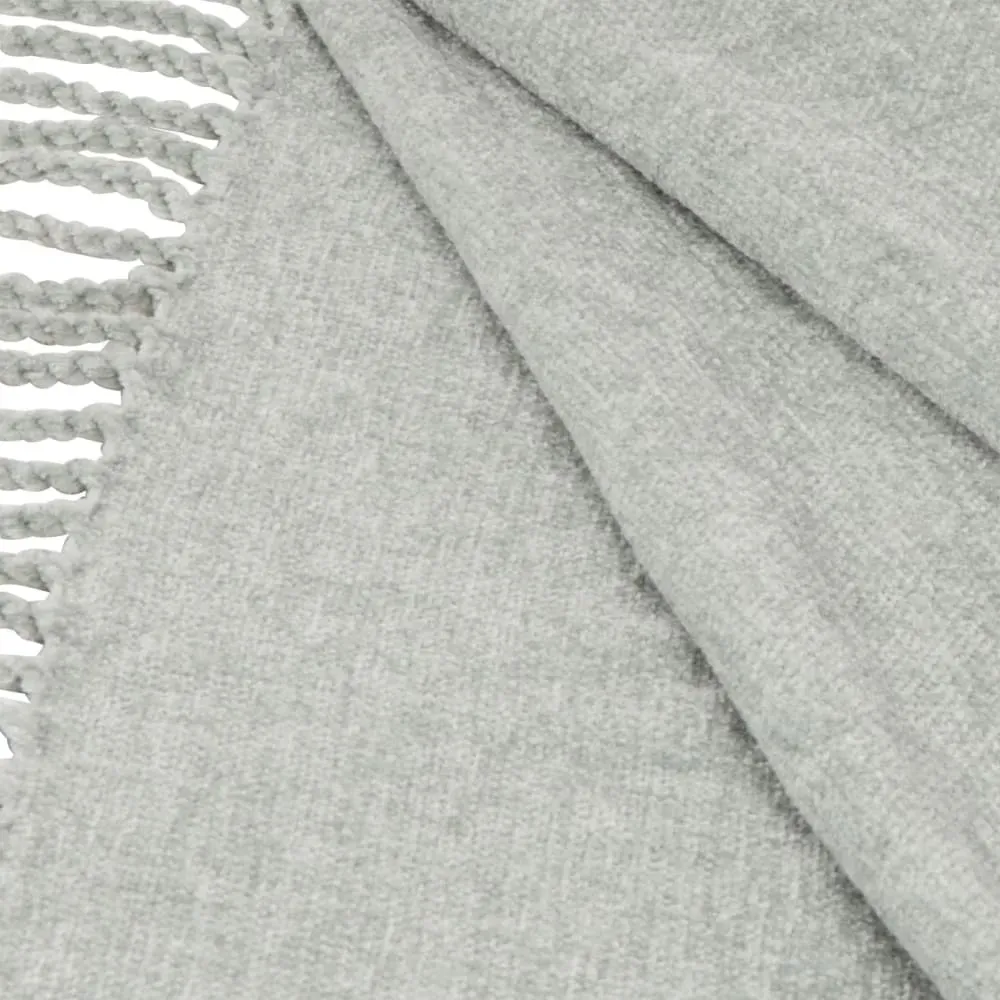 Illustration numéro 2 du produit Plaid en polyester recyclé chenille bleu à franges 130x170