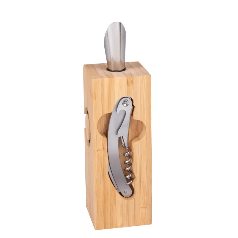 Illustration numéro 2 du produit Coffret dégustation de vin en bambou et acier