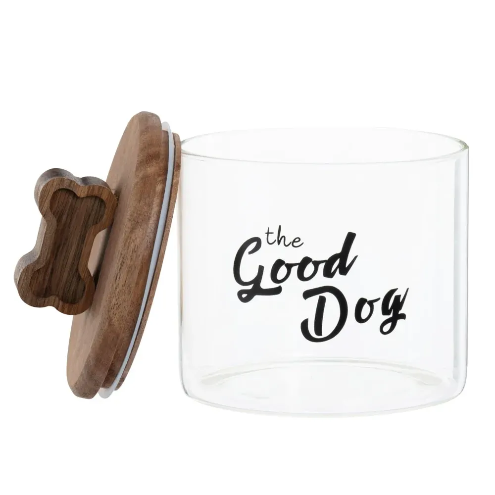 Illustration numéro 2 du produit Boîte en verre imprimé noir et couvercle en bois d'acacia