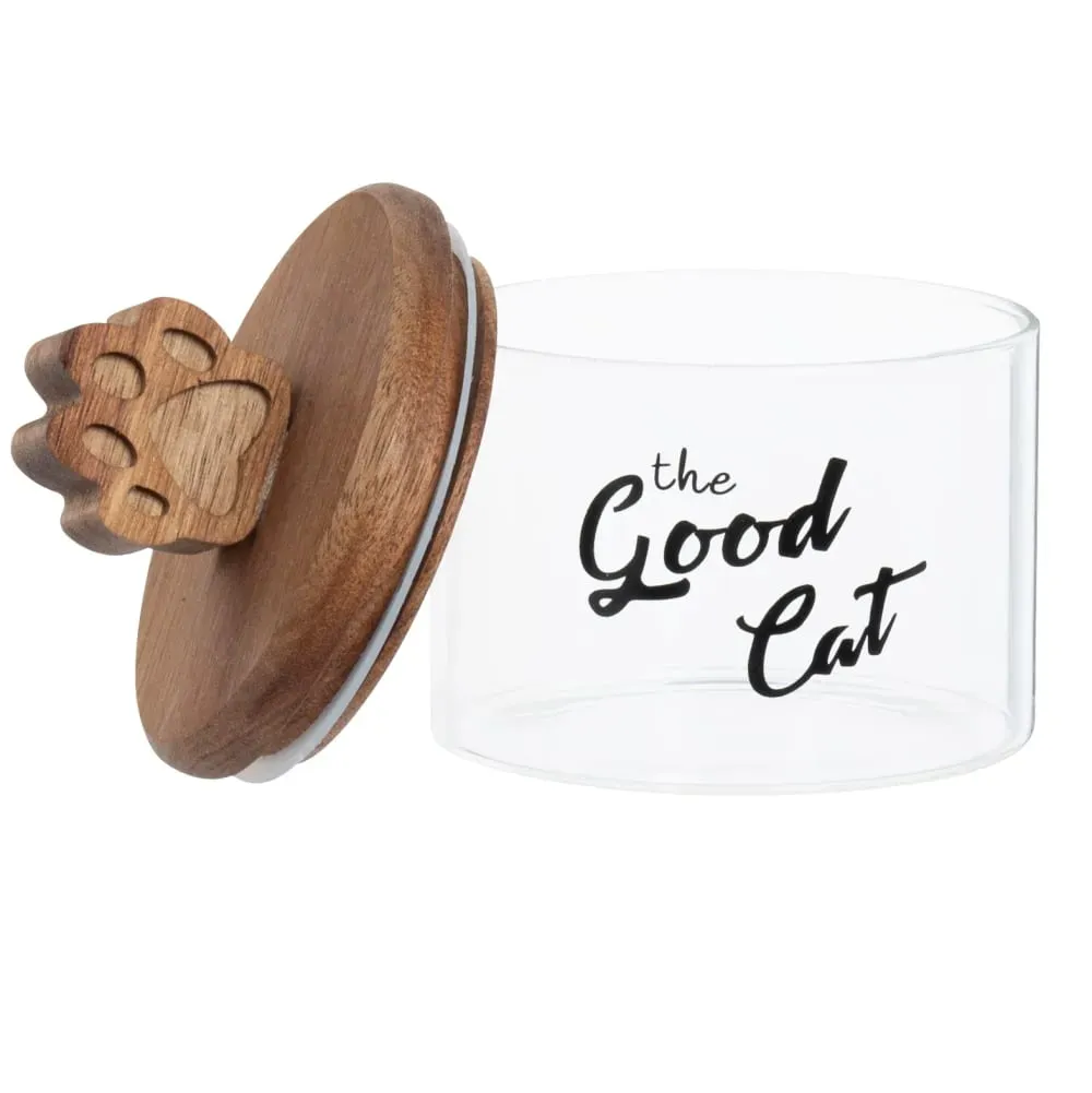 Illustration numéro 2 du produit Boîte en verre imprimé noir et couvercle en bois d'acacia