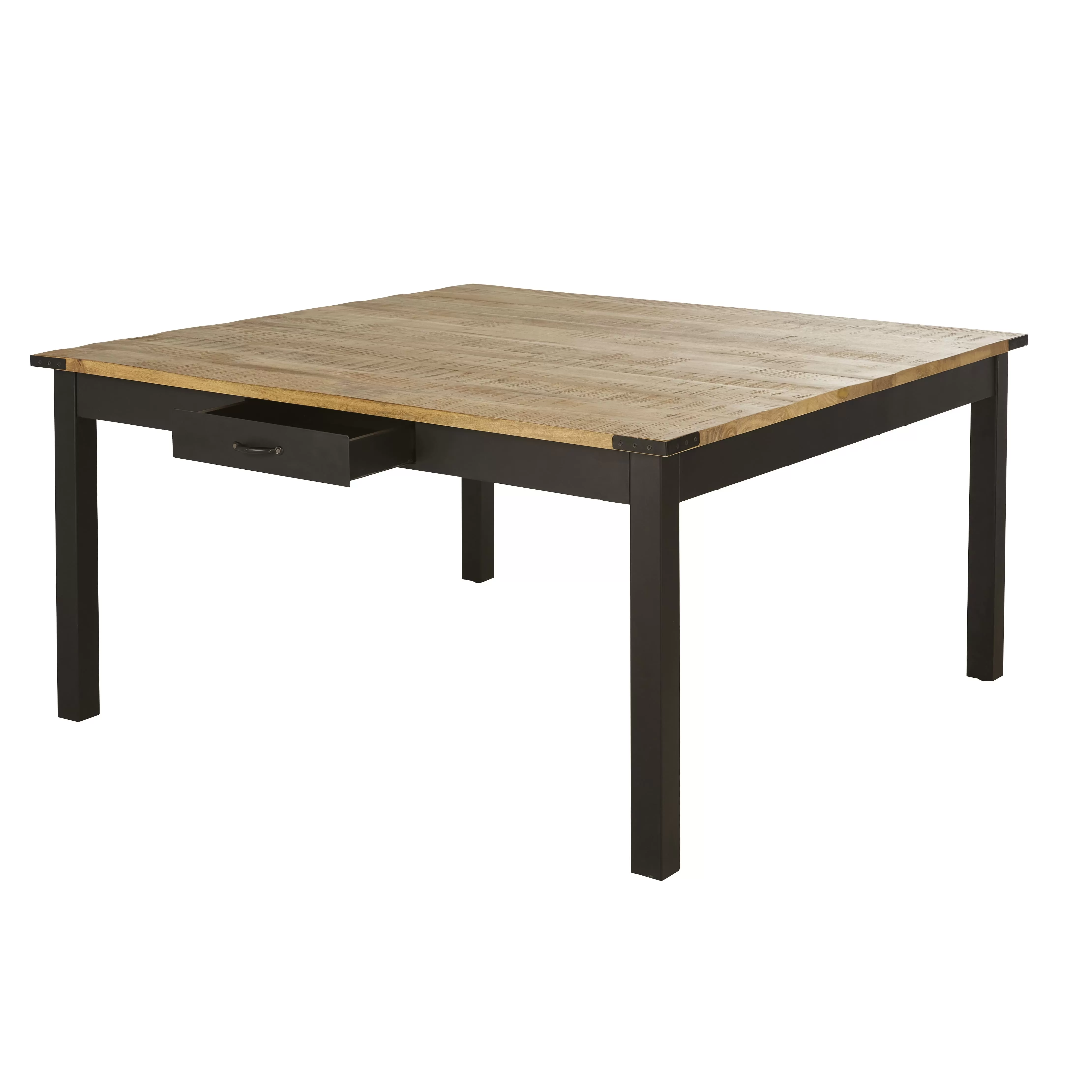 Illustration numéro 2 du produit Table à manger en bois de manguier massif et métal noir 8/10 personnes L145