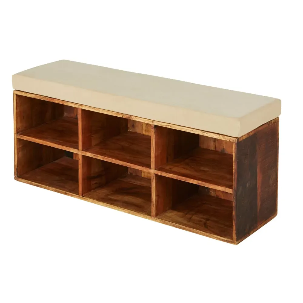 Illustration numéro 2 du produit Banquette 6 casiers en manguier et coton beige foncé