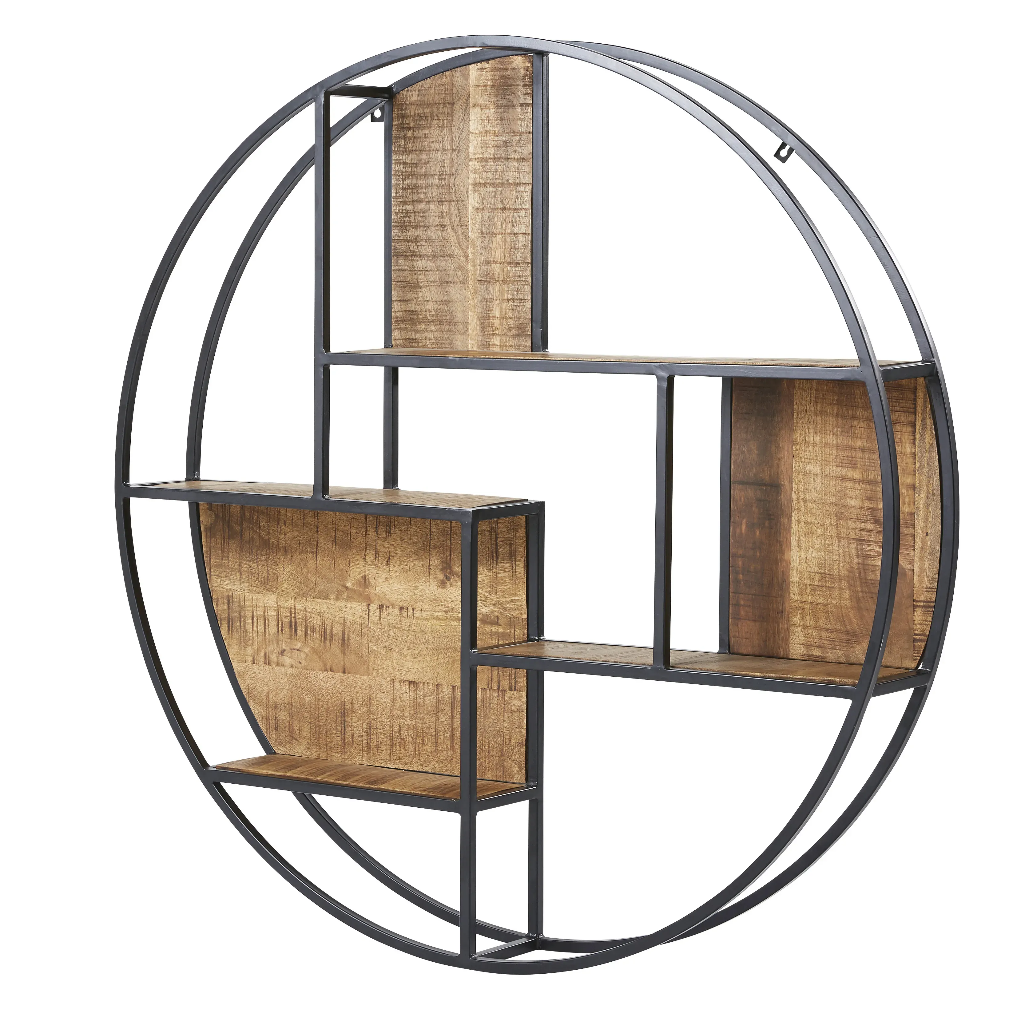 Illustration numéro 2 du produit Etagère ronde en métal noir et manguier