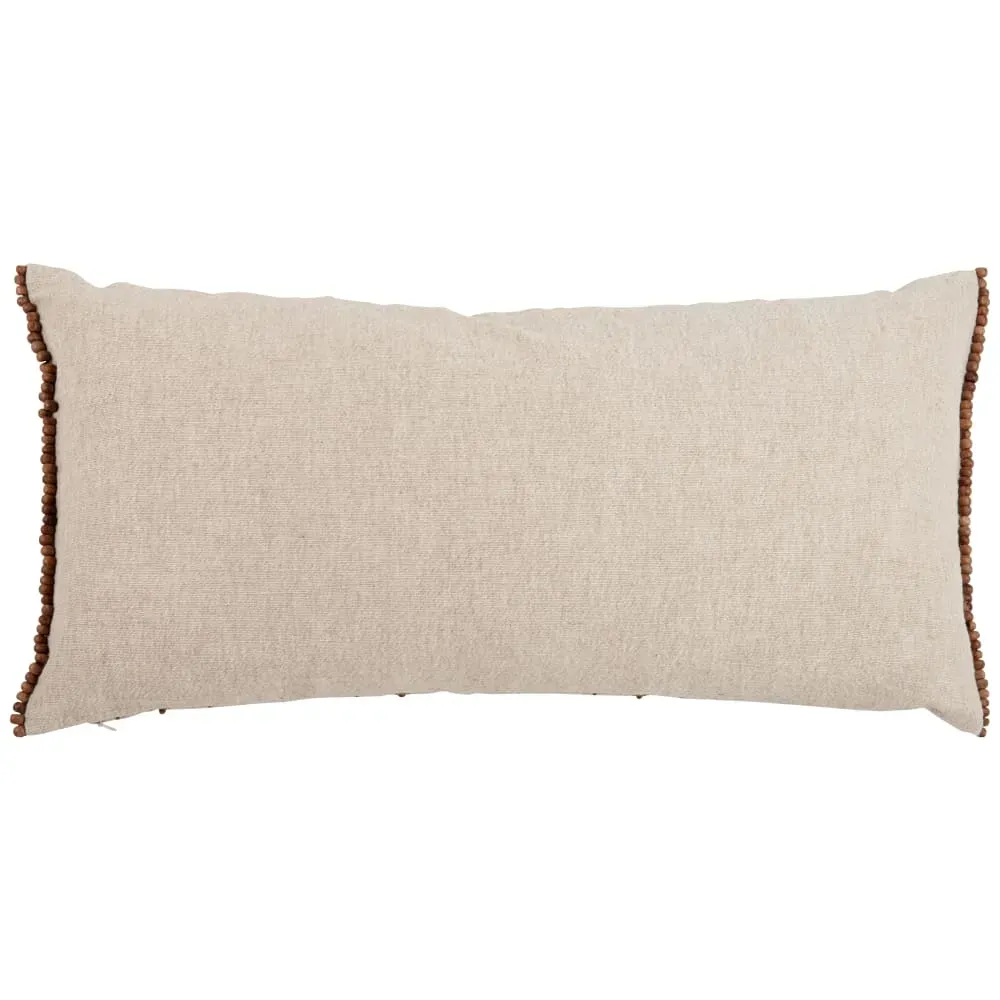 Illustration numéro 2 du produit Coussin en coton et lin mélangés à motif imprimé brodé multicolore 70x35