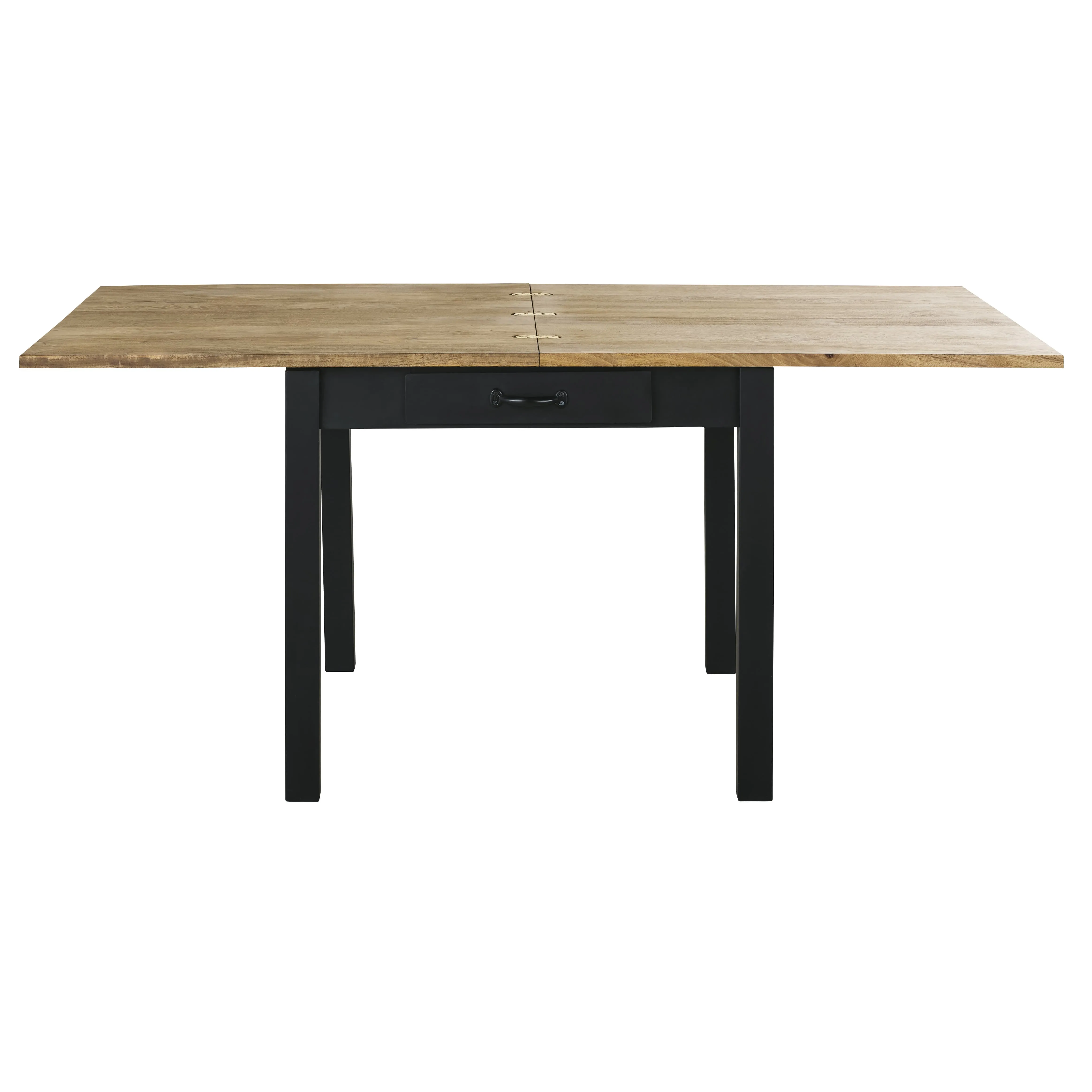 Illustration numéro 2 du produit Table à manger pliante en bois de manguier massif et acier noir 6/8 personnes L90/180