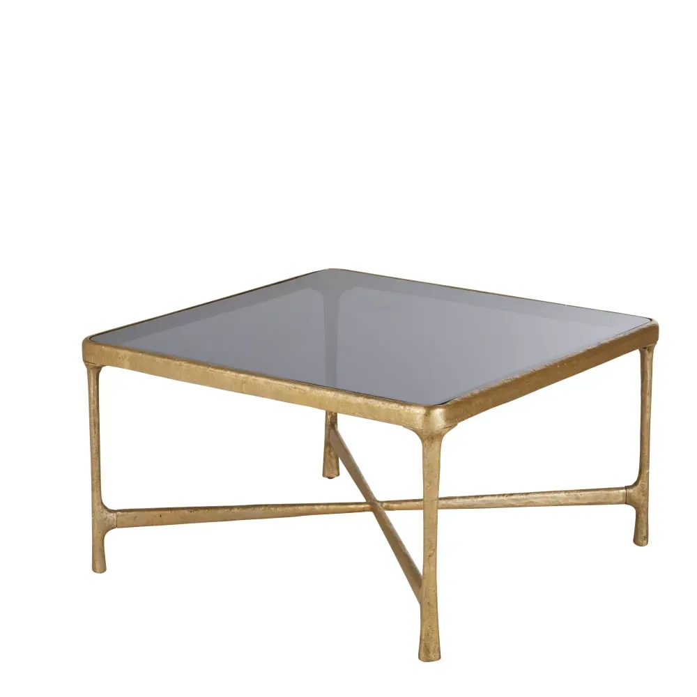 Illustration numéro 2 du produit Table basse en métal effet laiton vieilli et verre trempé L81