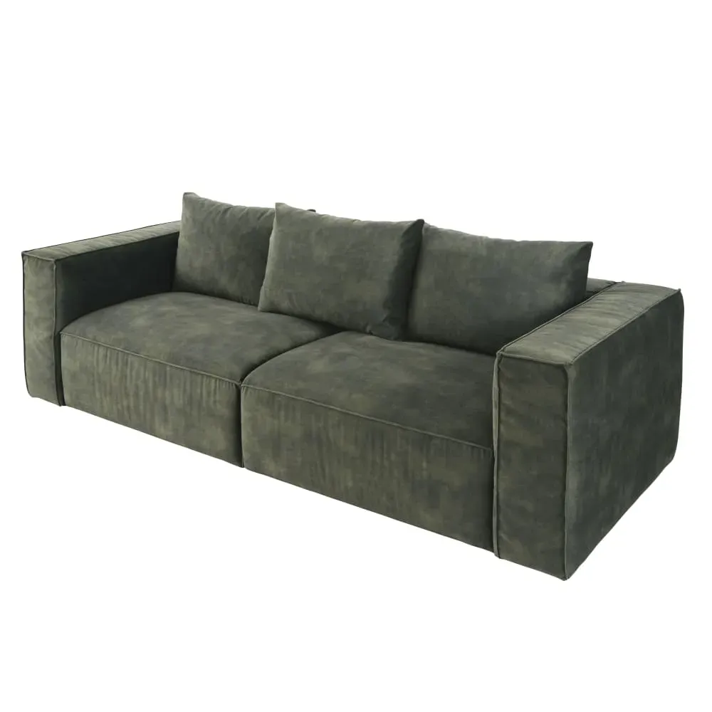 Illustration numéro 2 du produit Canapé 4 places en velours vert foncé