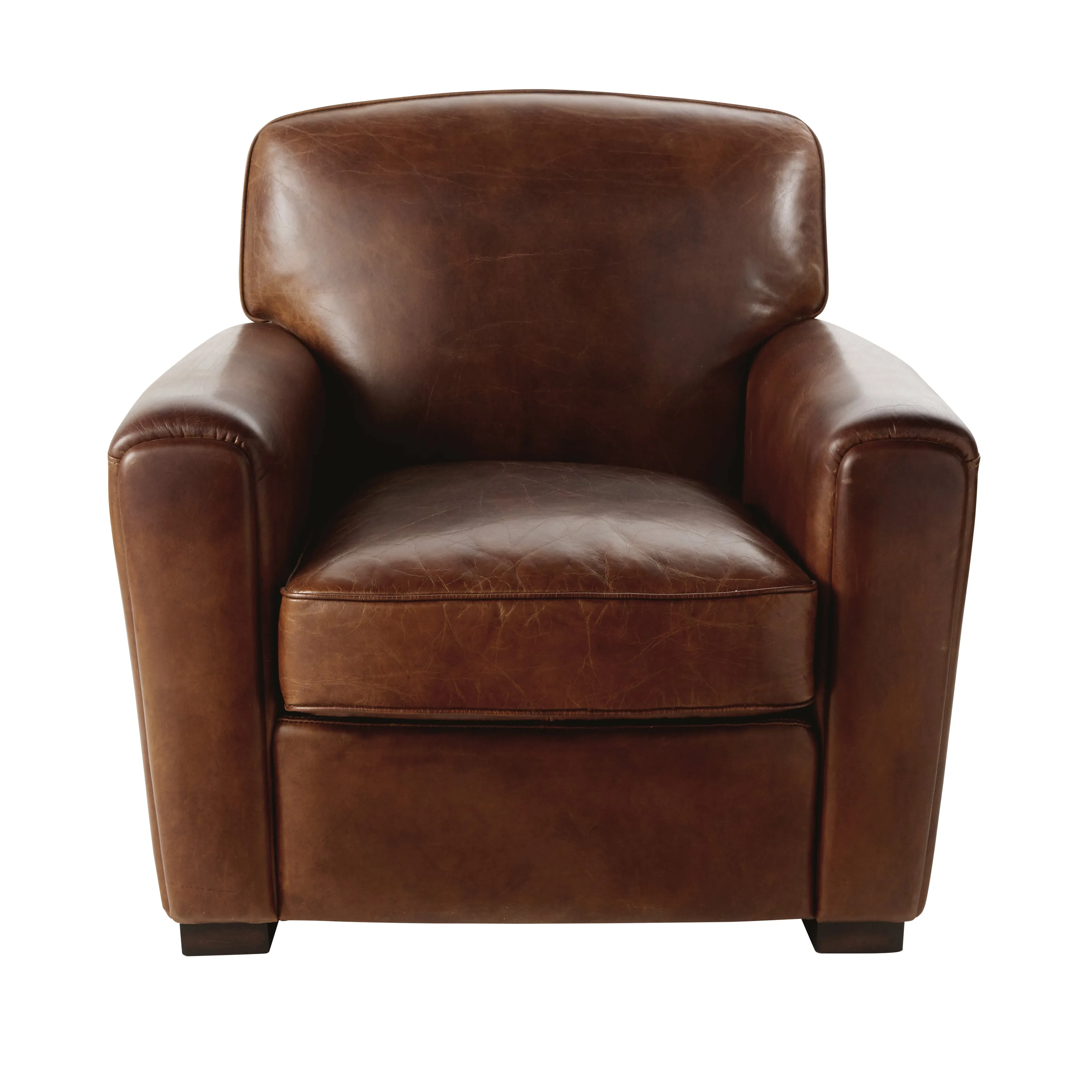 Illustration numéro 2 du produit Fauteuil club en cuir marron effet vieilli