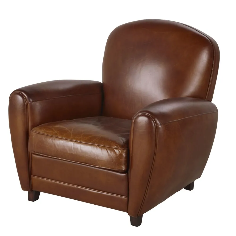 Illustration numéro 2 du produit Fauteuil club en cuir marron