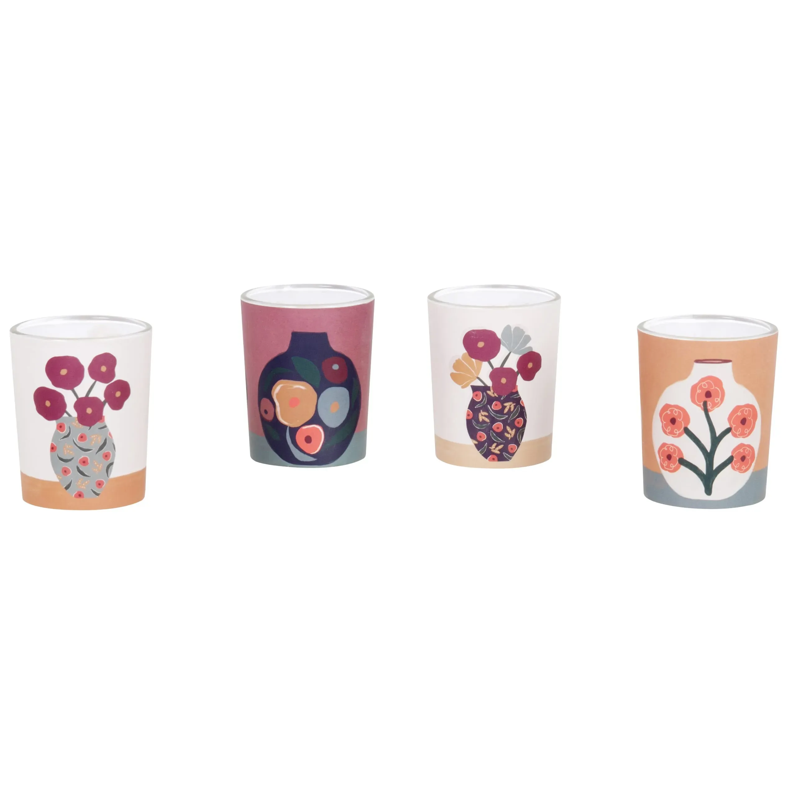 Illustration numéro 2 du produit Coffret bougies lumignons parfumées (x4) en verre violet, blanc et orange