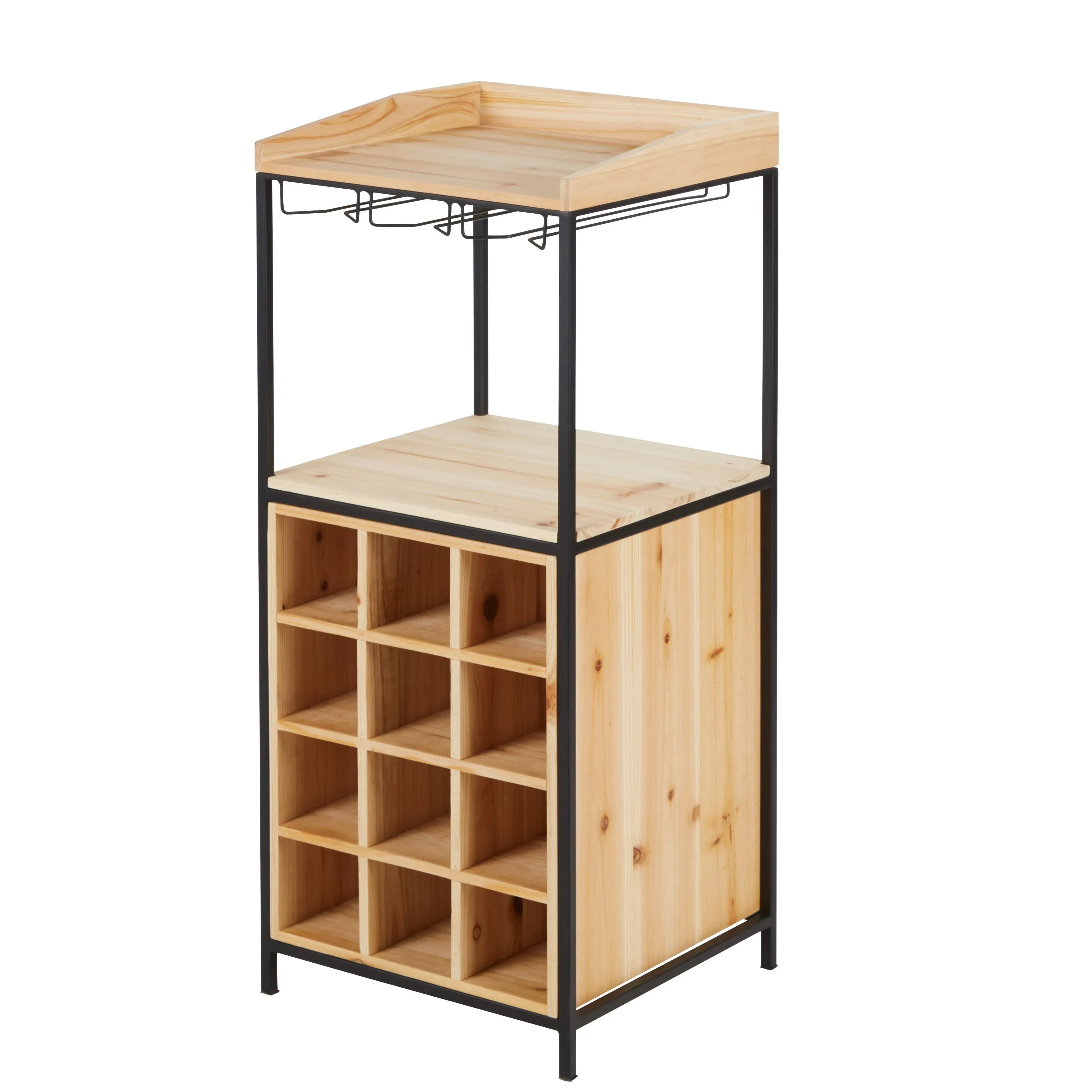 Illustration numéro 2 du produit Petit meuble range-bouteilles en métal noir et bois de sapin