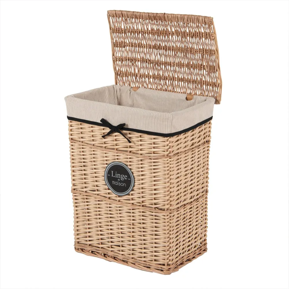 Illustration numéro 2 du produit Panier à linge tressé avec ruban noir H58