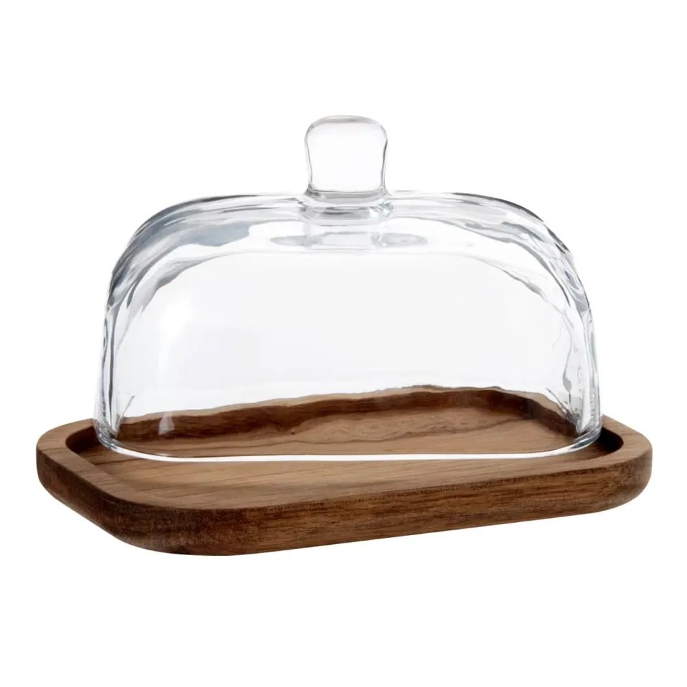 Illustration numéro 2 du produit Beurrier en verre et plateau en bois d'acacia
